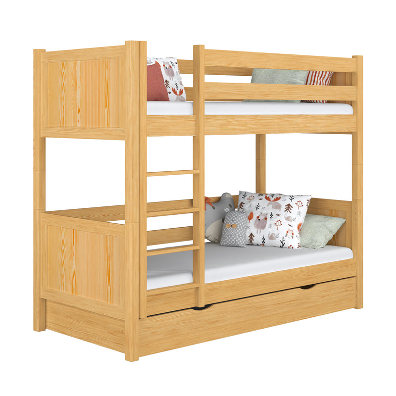 Hochbett mit Schublade aus Holz Kiefer natur – Kinderzimmer, Massivholz, scandi