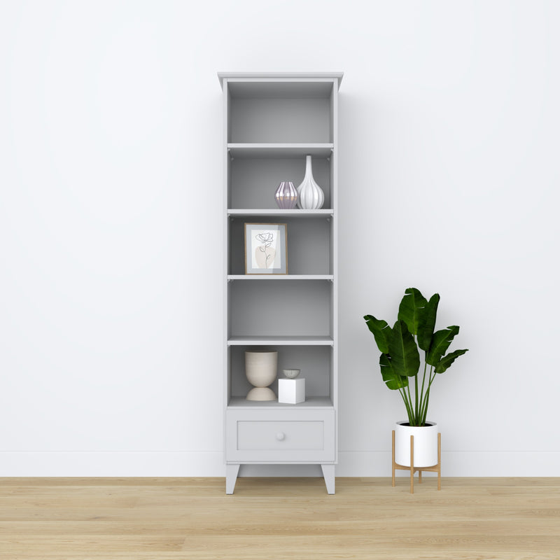 Regal mit Schublade Holz grau 57 cm – Wohnzimmer und Arbeitszimmer, skandinavischer Stil