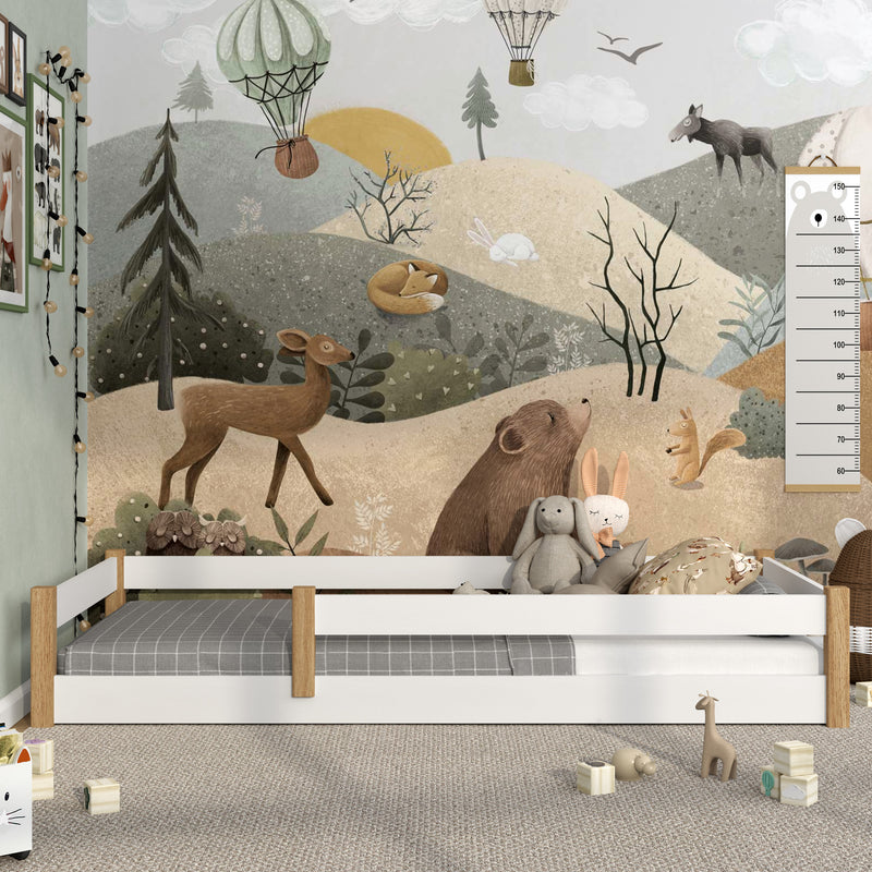Wooden low bed N02 white / oak