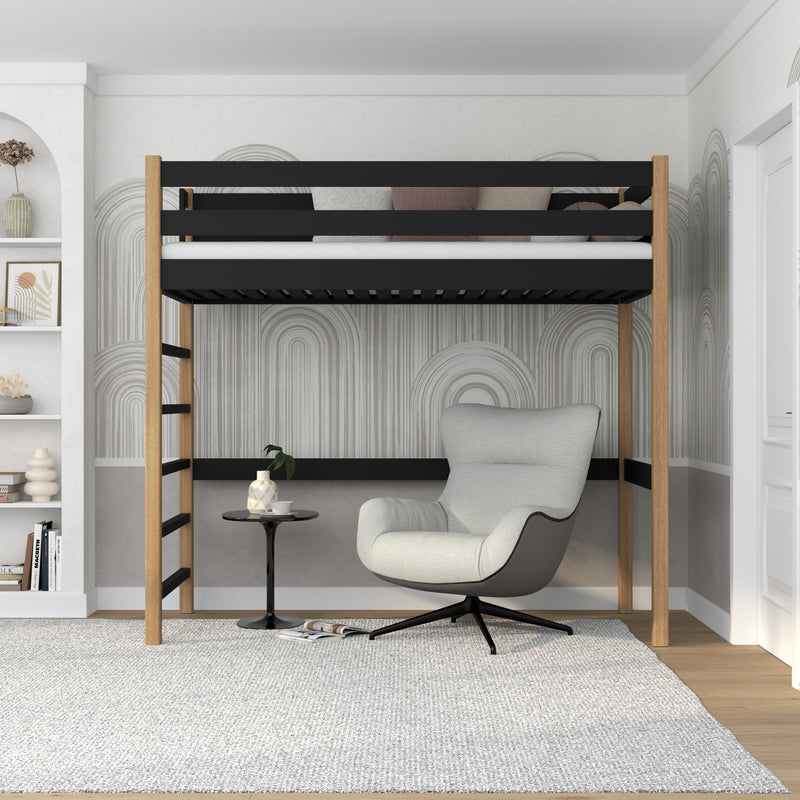 Hochbett aus Holz schwarz-eiche – Kinderzimmer, Massivholz, Scandi-Stil