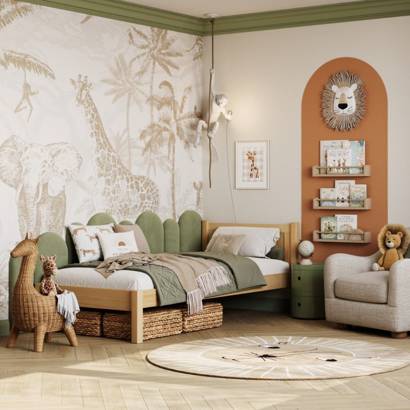 Letto singolo in legno pino naturale – stanza per bambini, legno massello, stile scandi