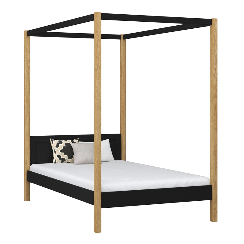 Lit à baldaquin en bois noir-chêne – chambre d'enfant, style scandinave Nizio