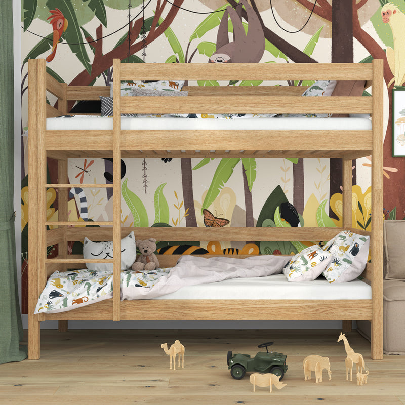 Letto a castello quercia naturale – scala e sponda di protezione in quercia, Nizio Home