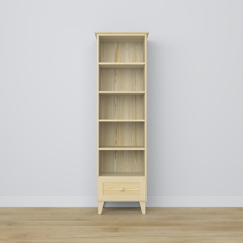 Regal mit Schublade Kiefernholz Kiefer farblos 57 cm – Wohnzimmer und Arbeitszimmer, skandinavischer Stil