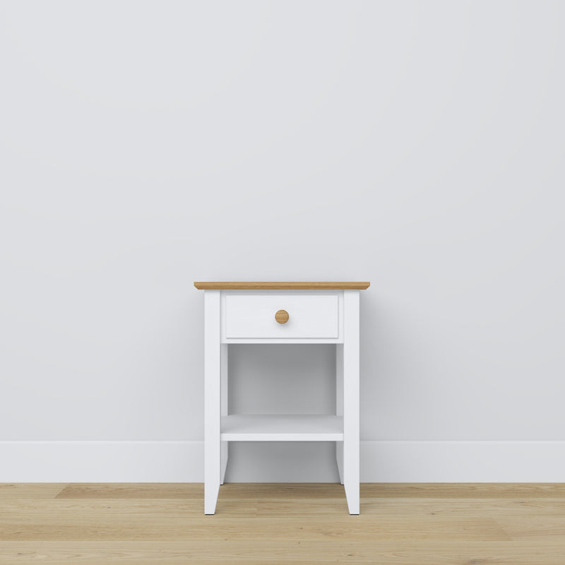 Wooden bedside table 1S N01 Scandi white / natural oak