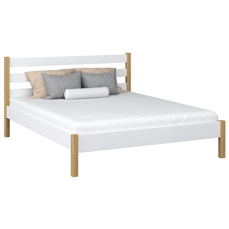 En bois lit double N01 blanc en chêne – vue générale, bois massif