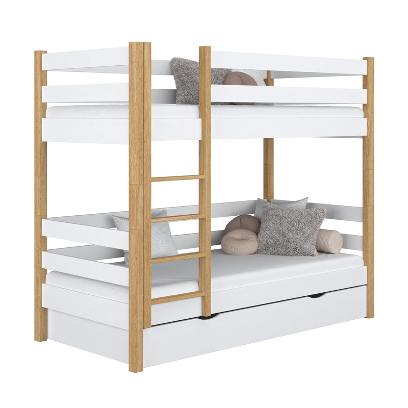 Etagenbett mit Schublade Holz Weiß-Eiche – Kinderzimmer, Massivholz, scandi