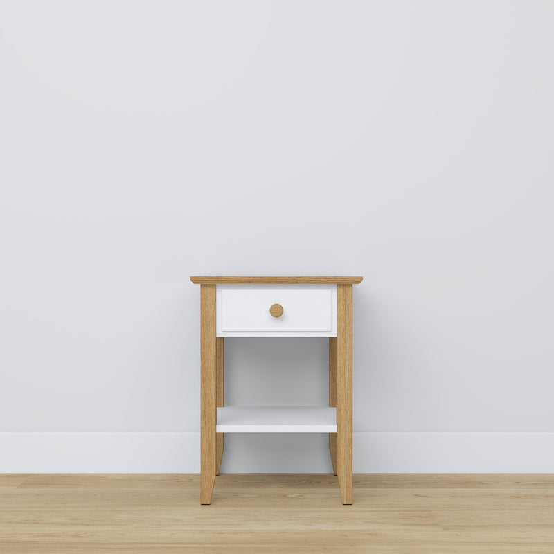 Wooden bedside table 1S N01 Scandi white / natural oak