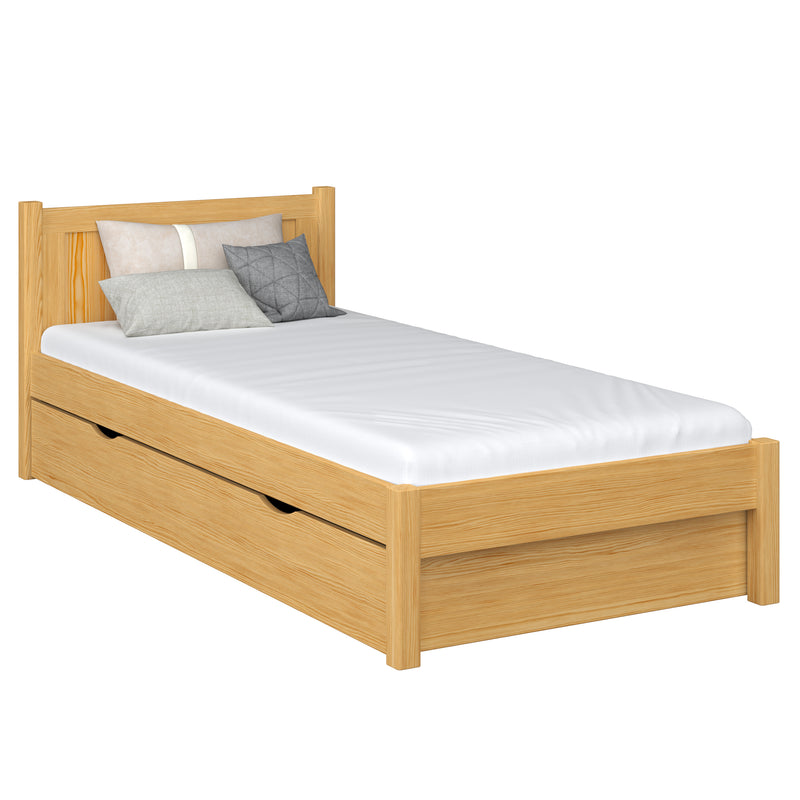 Letto singolo con cassetto in legno pino naturale – stanza per bambini, stile scandi