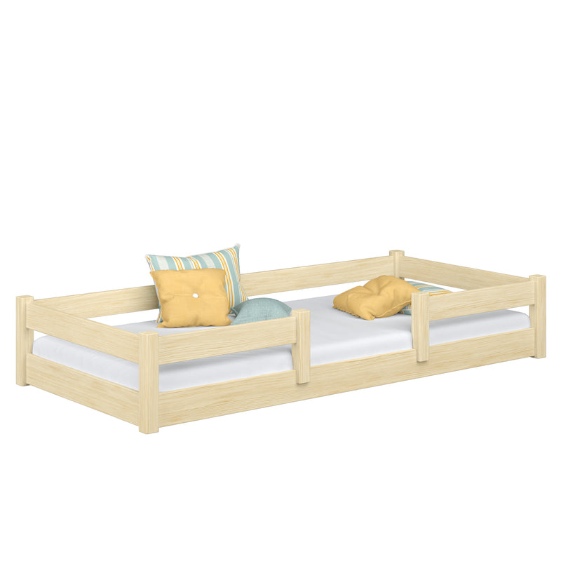 Niedriges Holzbett Kiefer farblos – Schlafzimmer, Massivholz, skandinavischer Stil Nizio