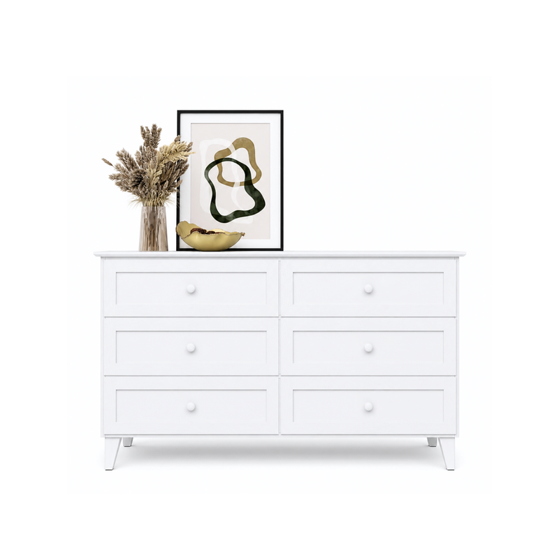 Cassettiera con 6 cassetti in legno bianco 154 cm – della camera da lettoa, stile scandinavo