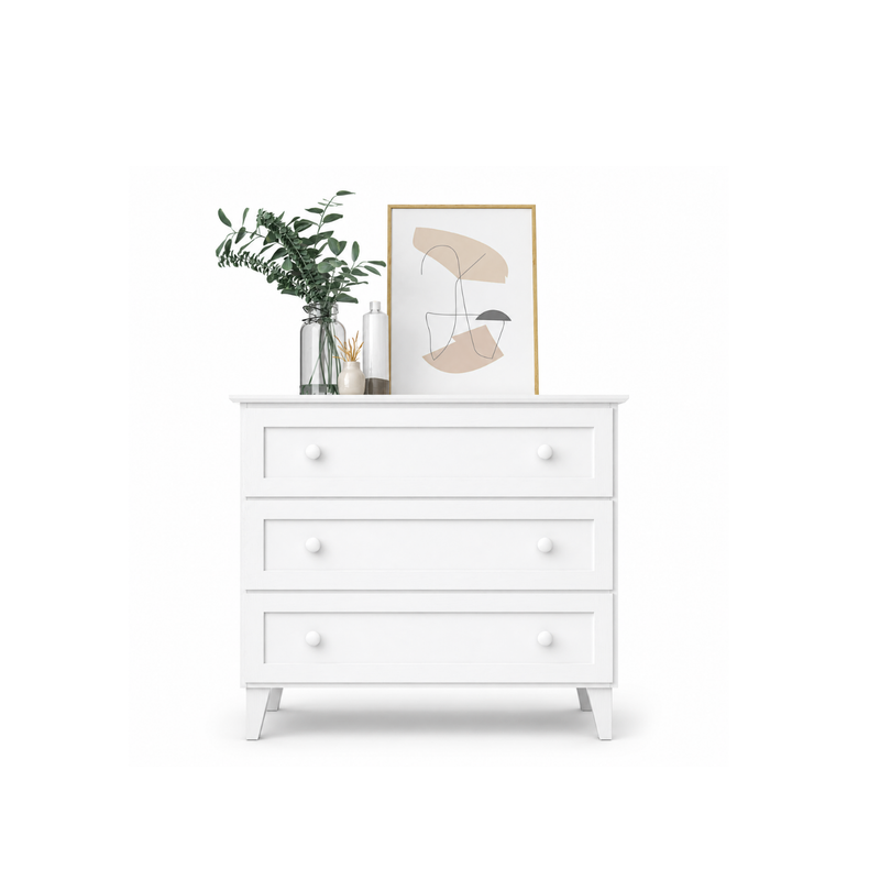 Kommode mit 3 Schubladen Holz weiß 105 cm – Schlafzimmer, skandinavischer Stil