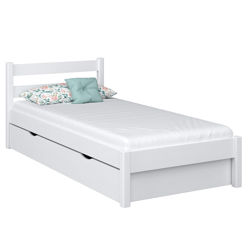 letto singolo con cassetto N01 in legno in colore su ordinazione RAL/NCS – legno massello, Nizio