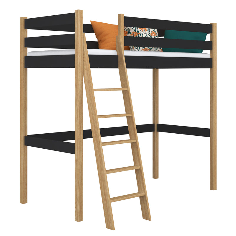 Hochbett aus Holz schwarz-eiche – Kinderzimmer, Massivholz, Scandi-Stil