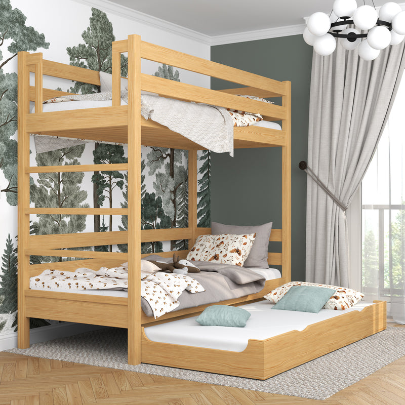 Letto a castello con cassetto per materasso in legno pino naturale – stanza per bambini scandi