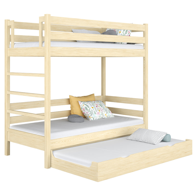 Lit superposé avec tiroir pour matelas en bois pin incolore – chambre d'enfant scandinave