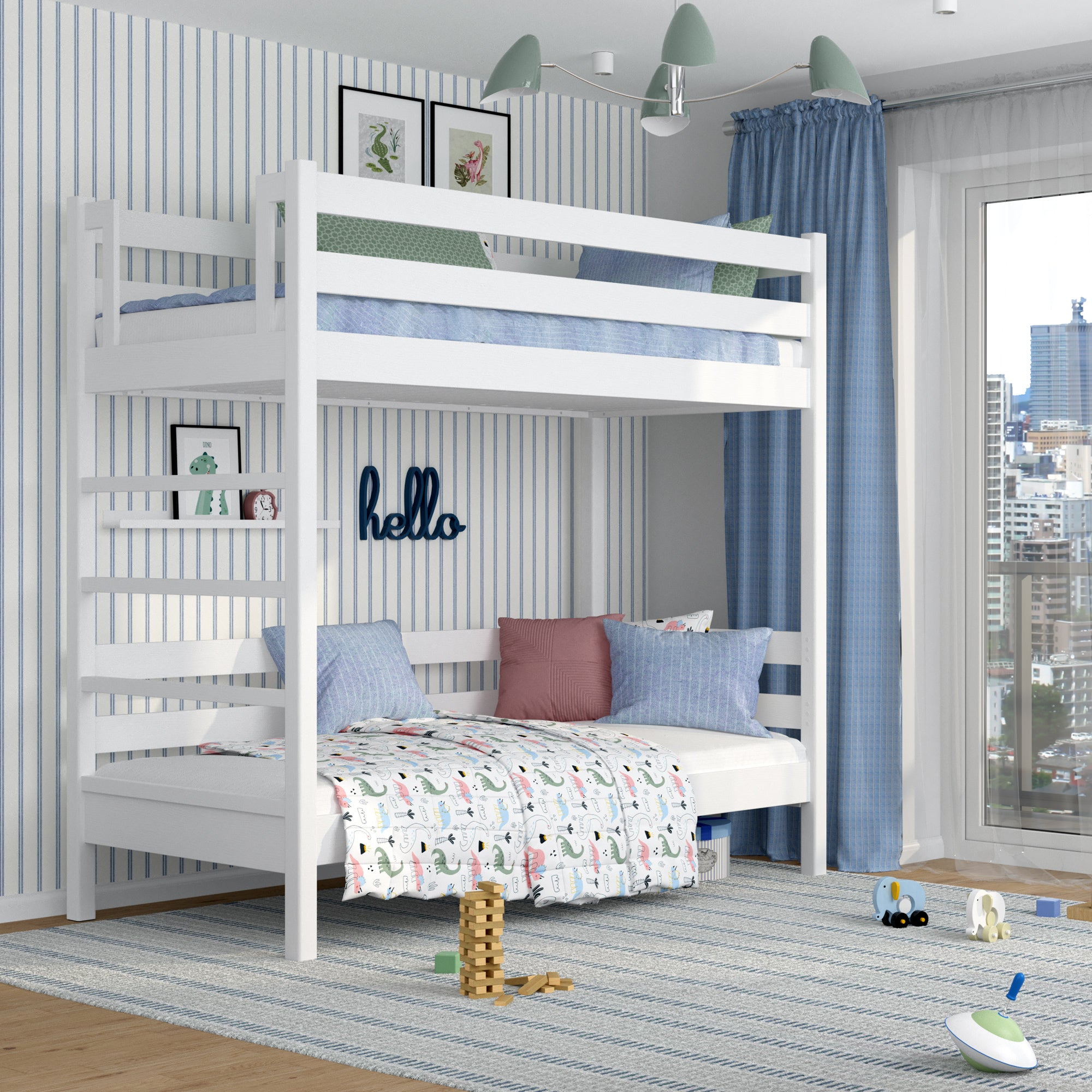 White Wooden Bunk Bed – Two Sleeping Areas in One, Safe Construction