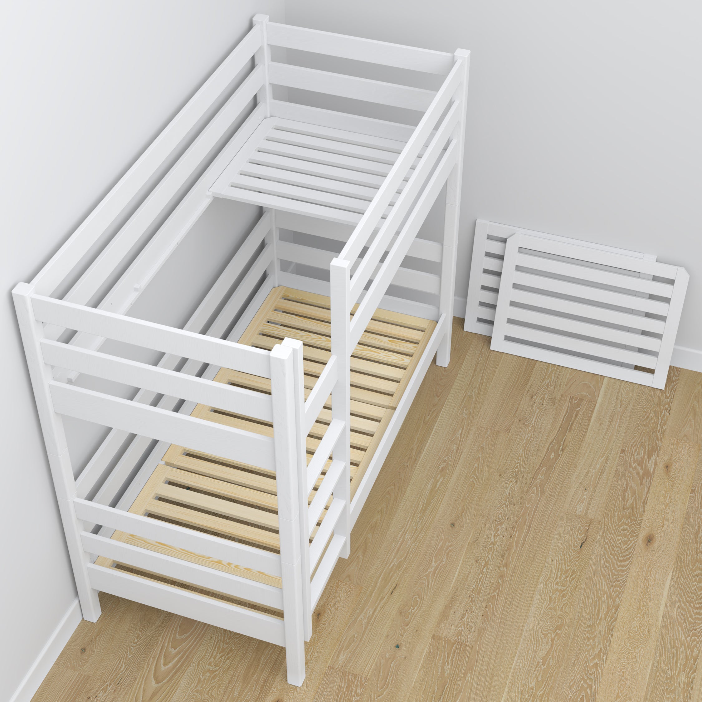 Bunk bed N01 white – detail of construction and ladder installation
