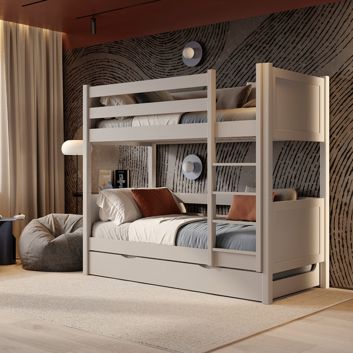 Lit superposé gris z tiroir na matelas – barrière, en bois, Nizio Home