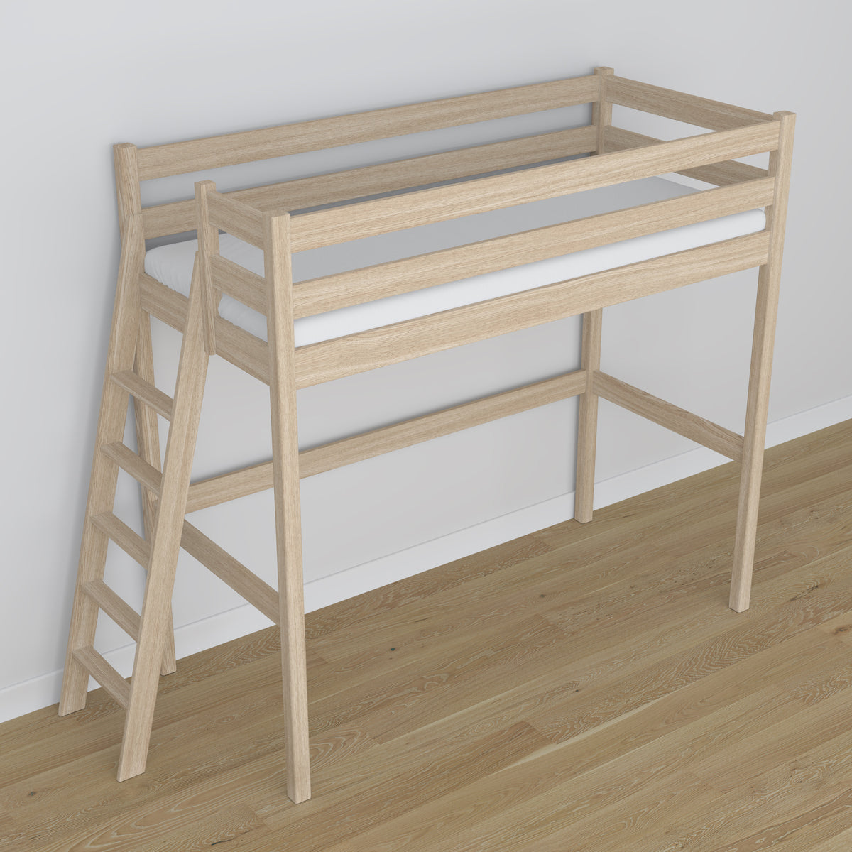 Lit mezzanine chêne blanchi dans la chambre d'enfant – décoration scandinave, en chêne