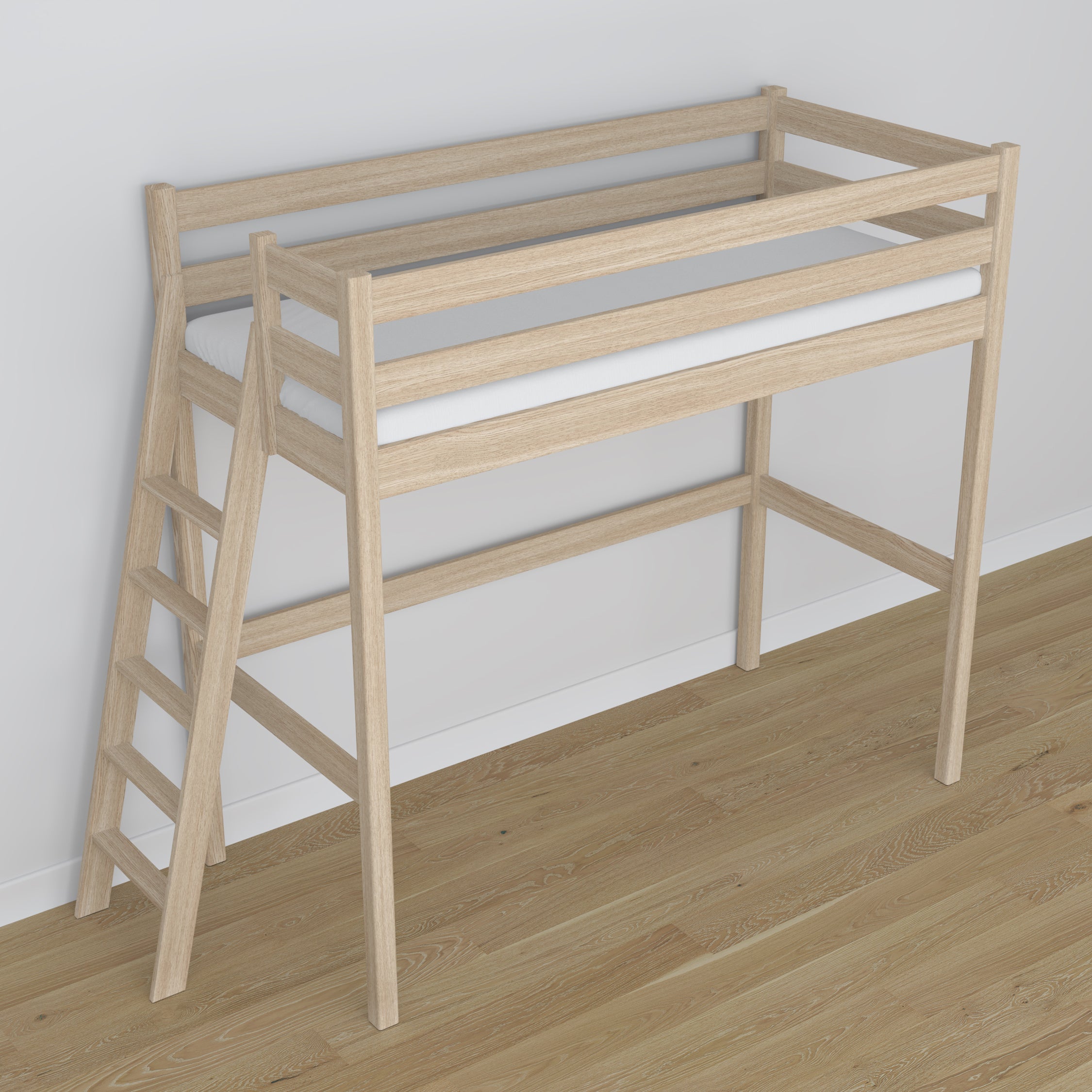 Lit mezzanine chêne blanchi dans la chambre d'enfant – décoration scandinave, en chêne