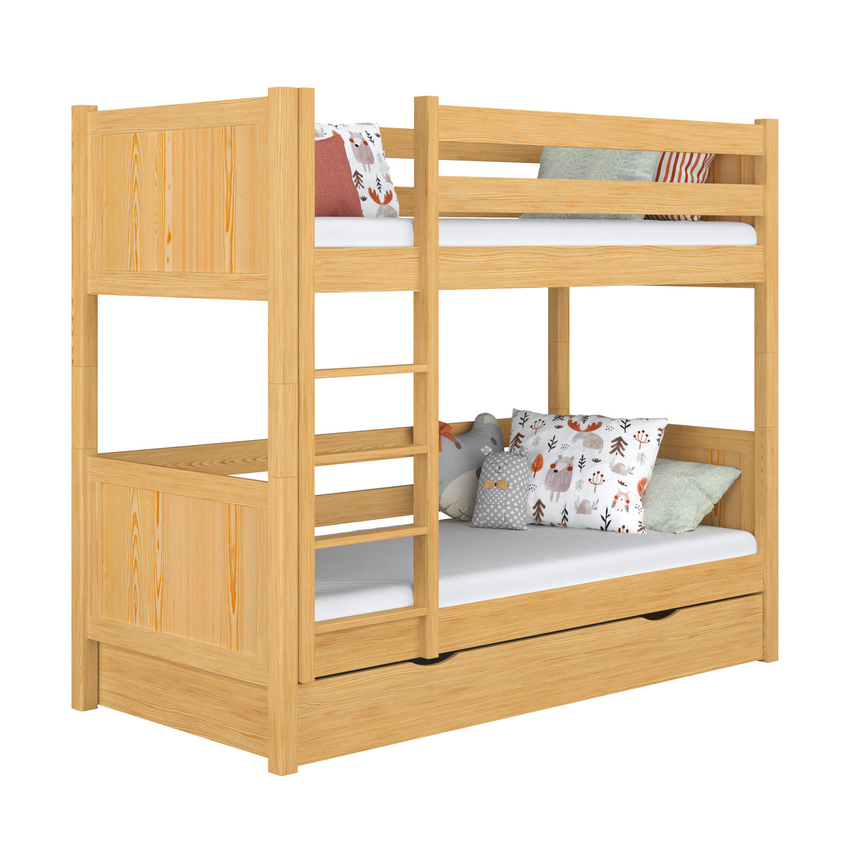 Hochbett mit Schublade aus Holz Kiefer natur – Kinderzimmer, Massivholz, scandi