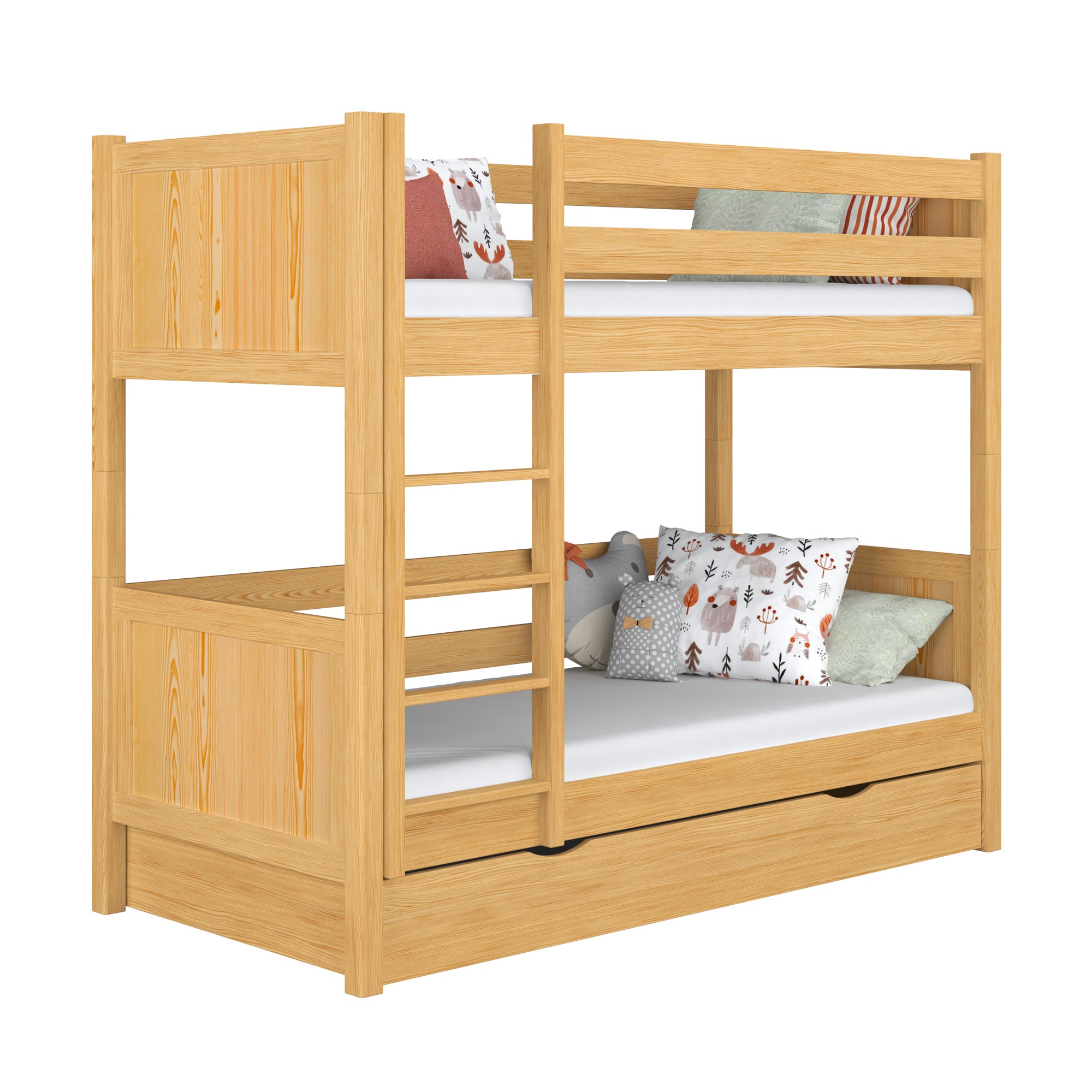 Hochbett mit Schublade aus Holz Kiefer natur – Kinderzimmer, Massivholz, scandi