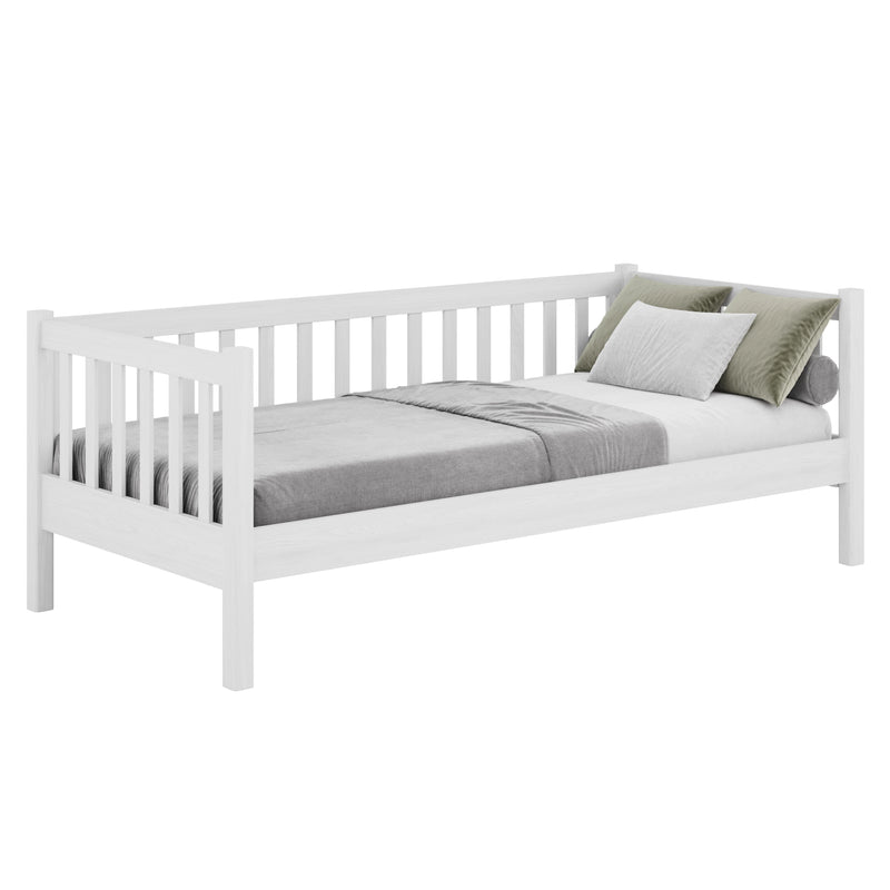 Drewniane łóżko sofa N03 biały – widok ogólny, lite drewno sosnowe