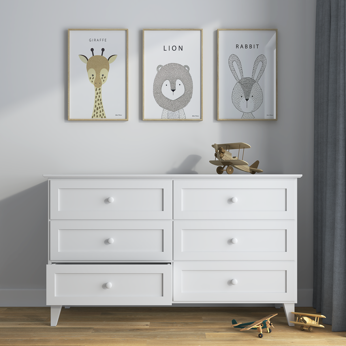 Cassettiera 6S in legno bianco – cassetti aperto, capiente ambiente vani
