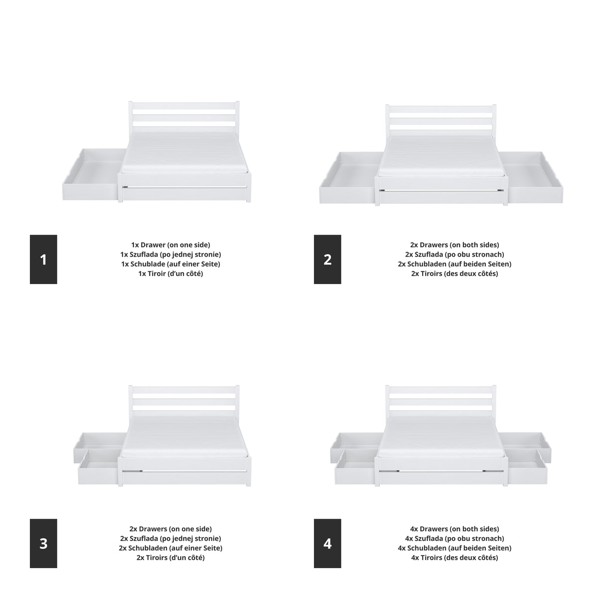 Letto matrimoniale bianco con cassetto in camera da letto – allestimento scandinava