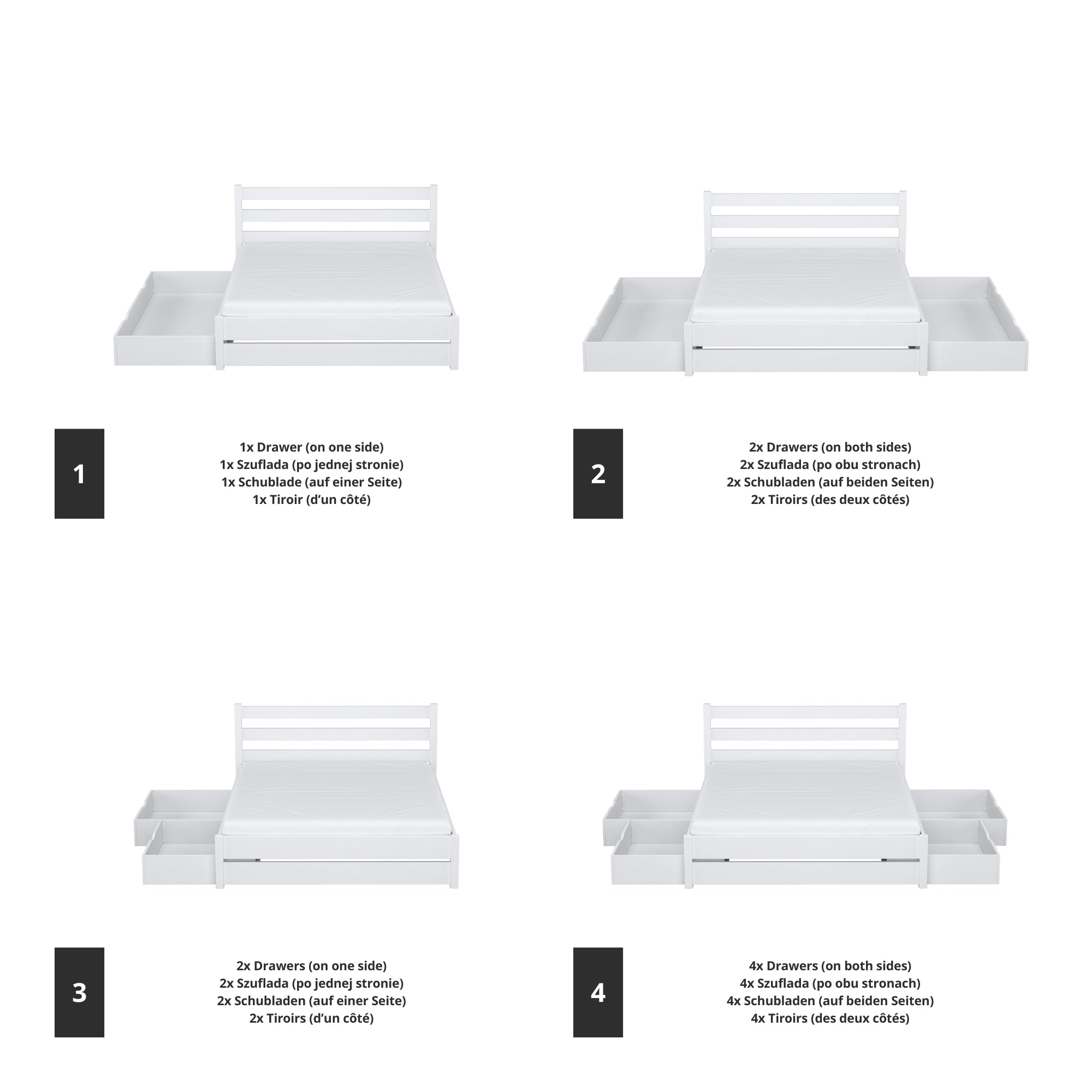 Letto matrimoniale bianco con cassetto in camera da letto – allestimento scandinava