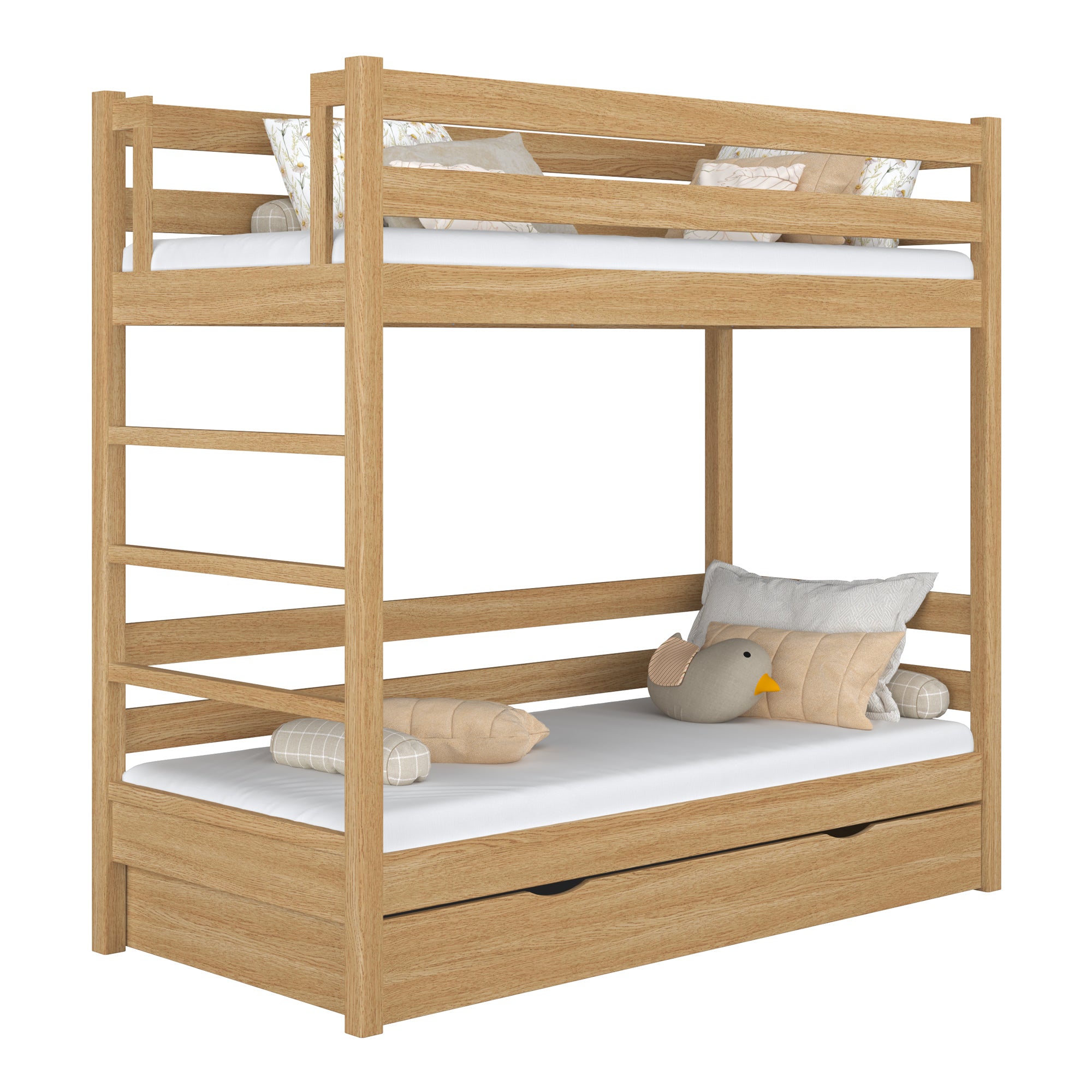 Etagenbett mit Schublade Natureiche – Kinderzimmer, Massivholz, scandi
