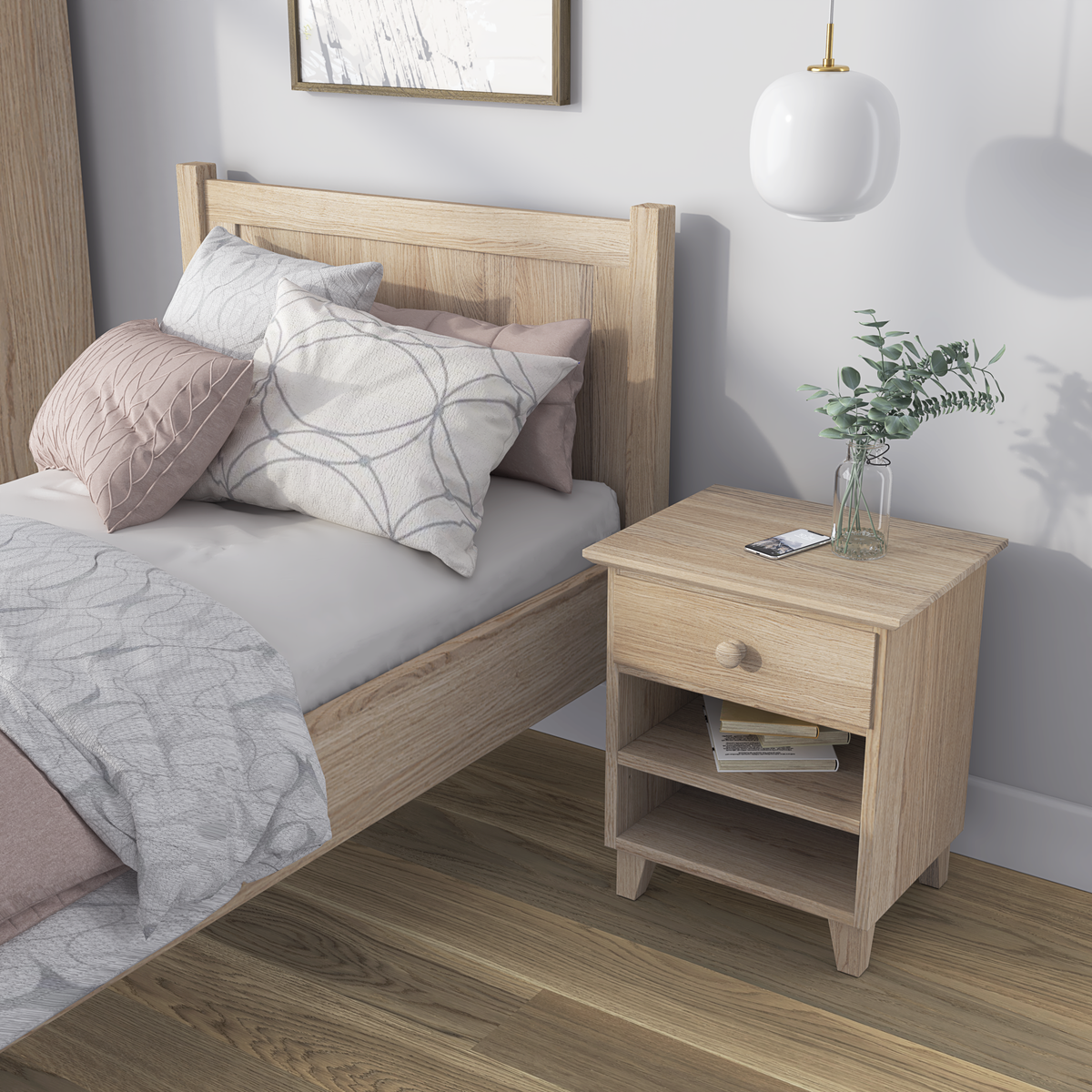 Comodino in rovere 1C N02 Scandi rovere sbiancato
