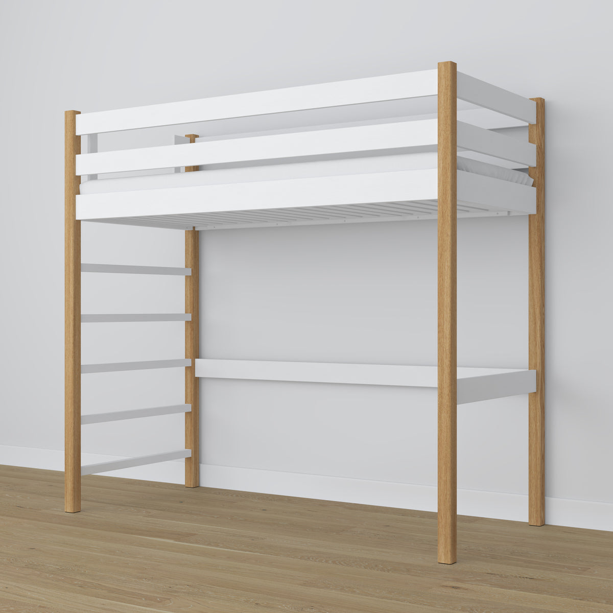 Hochbett weiß-eiche aus Holz – Maße und Schema, Nizio