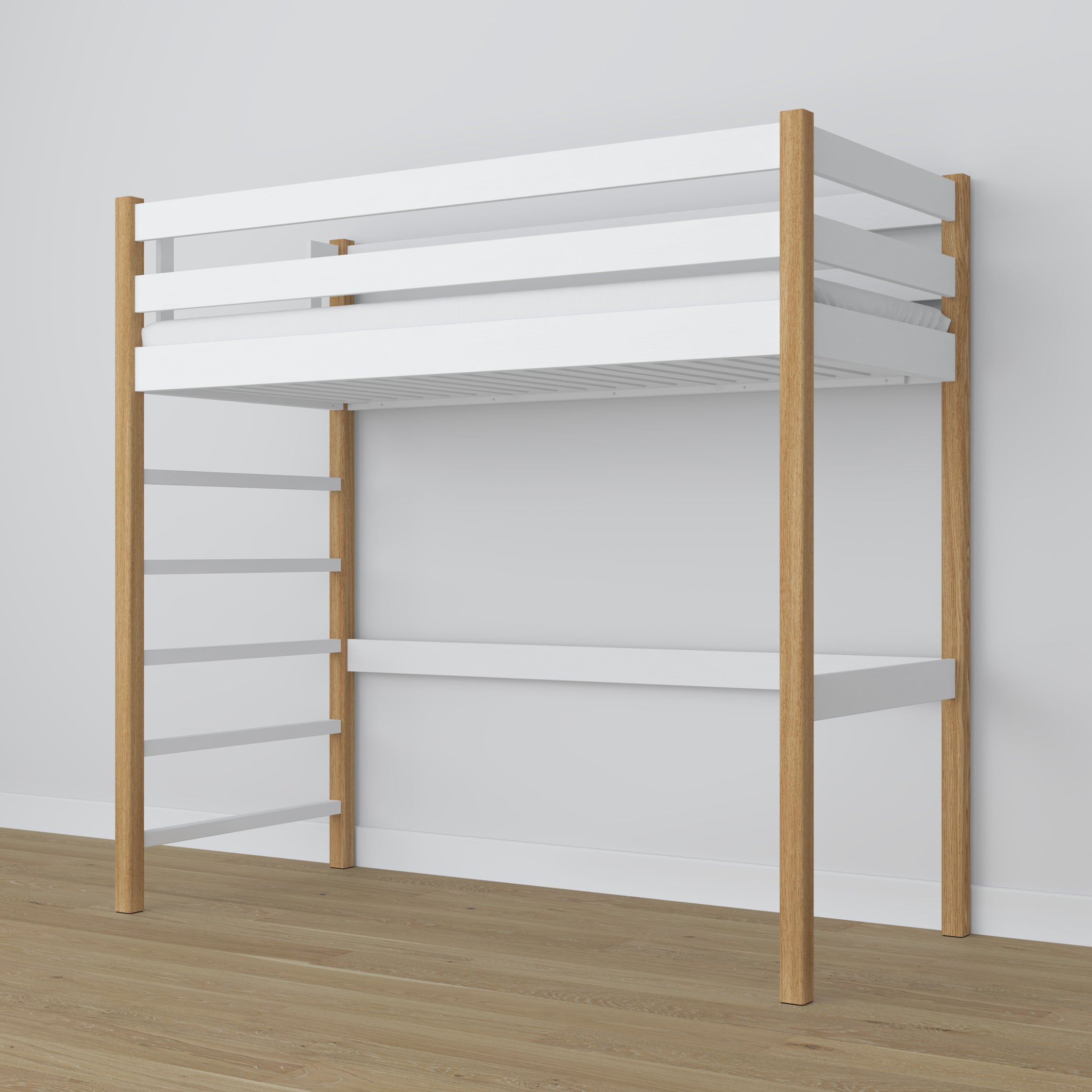 Hochbett weiß-eiche aus Holz – Maße und Schema, Nizio