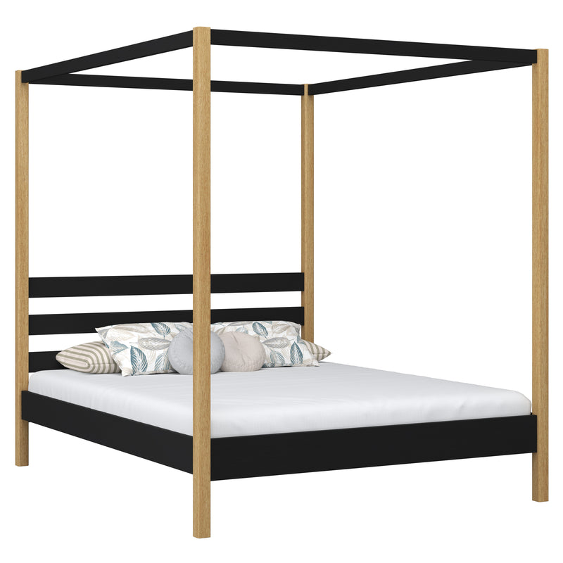 En bois lit double à baldaquin N01 czarno en chêne – vue générale, bois massif