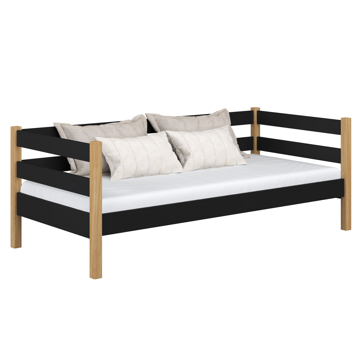 Sofa bed black-oak in a children’s room – scandi arrangement, wooden