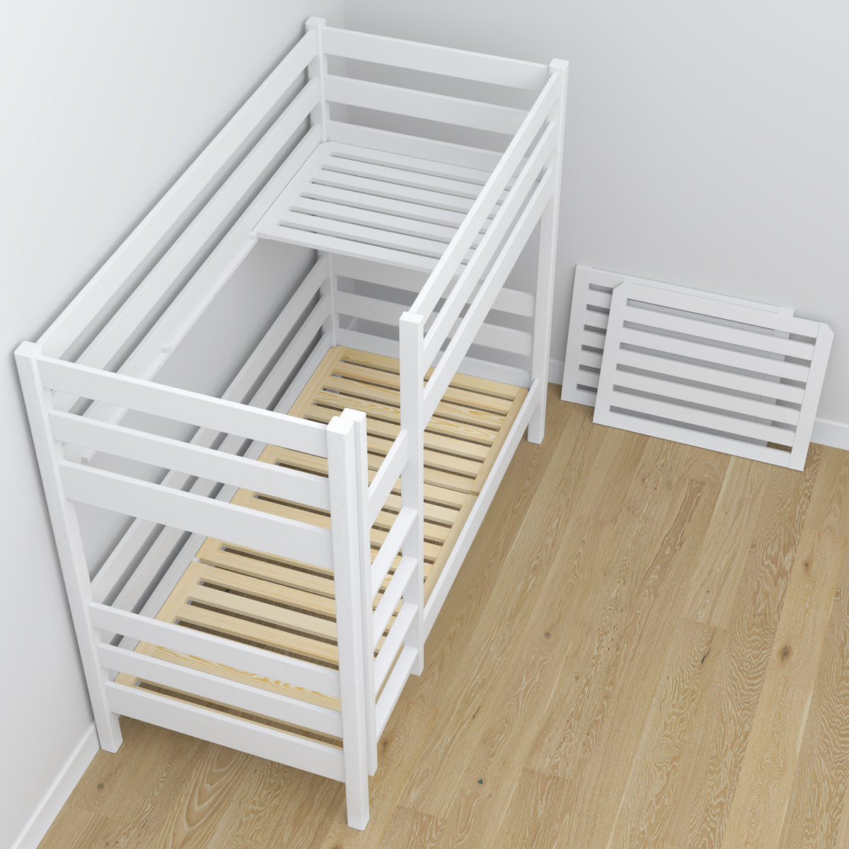 Letto a castello con cassetto per materasso bianco in legno – legno massello, stile scandi
