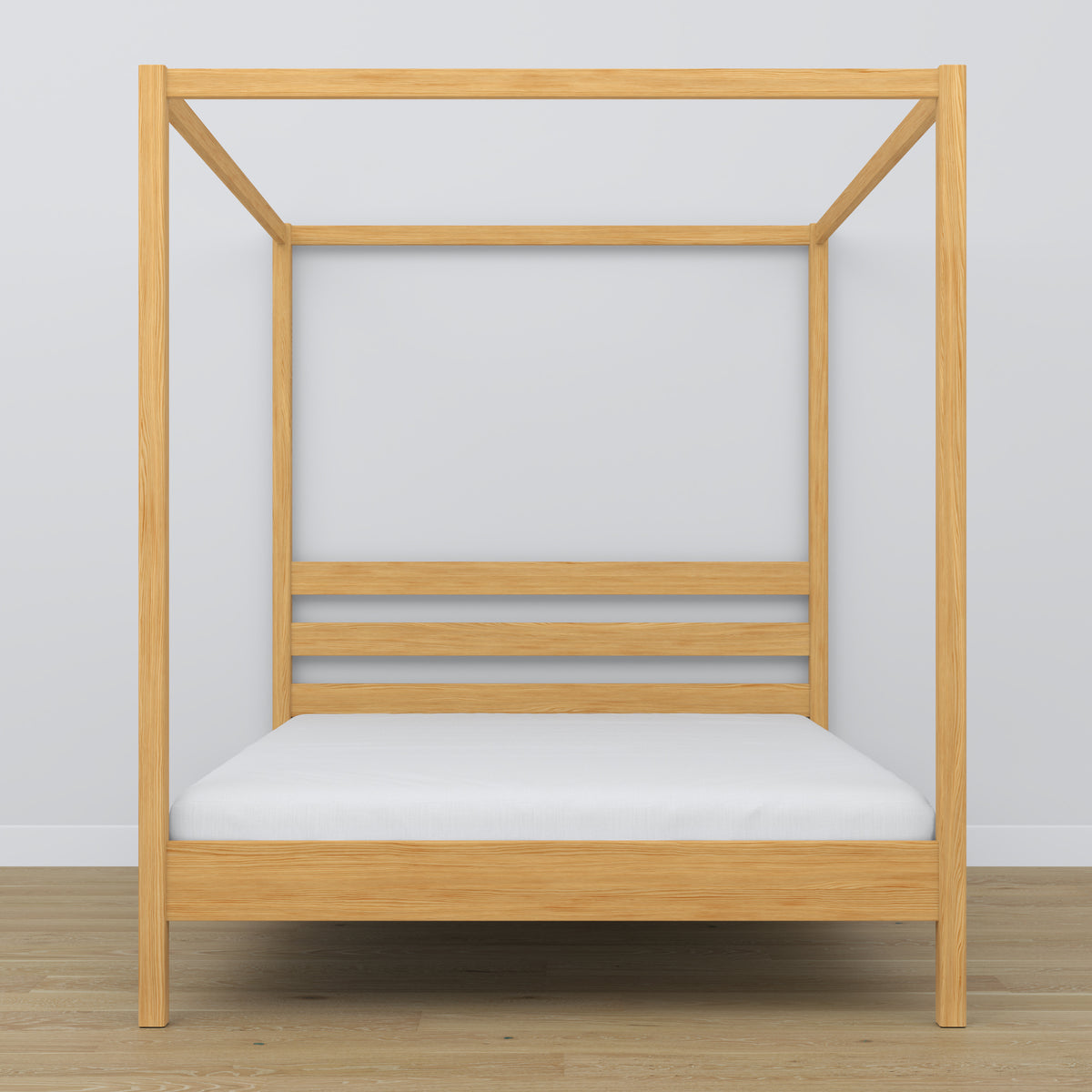 Letto matrimoniale con baldacchino in legno pino naturale – testiera e cornice, dettaglio