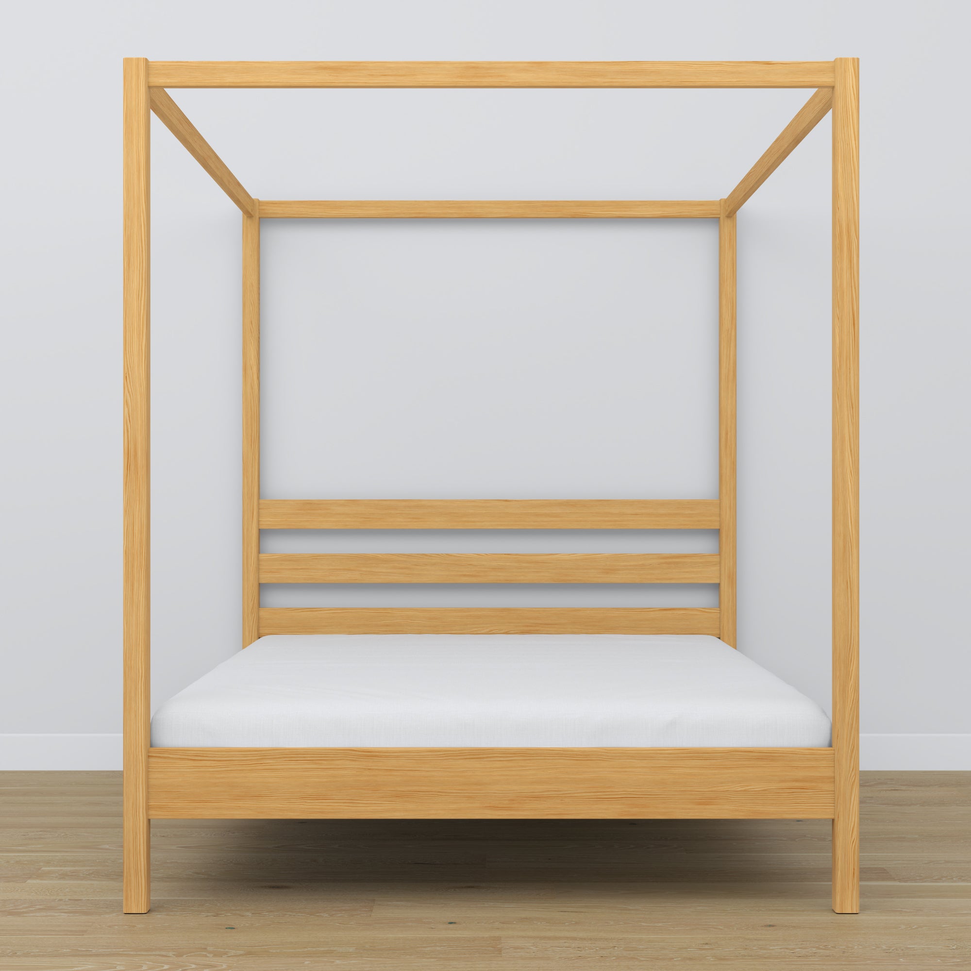 Letto matrimoniale con baldacchino in legno pino naturale – testiera e cornice, dettaglio