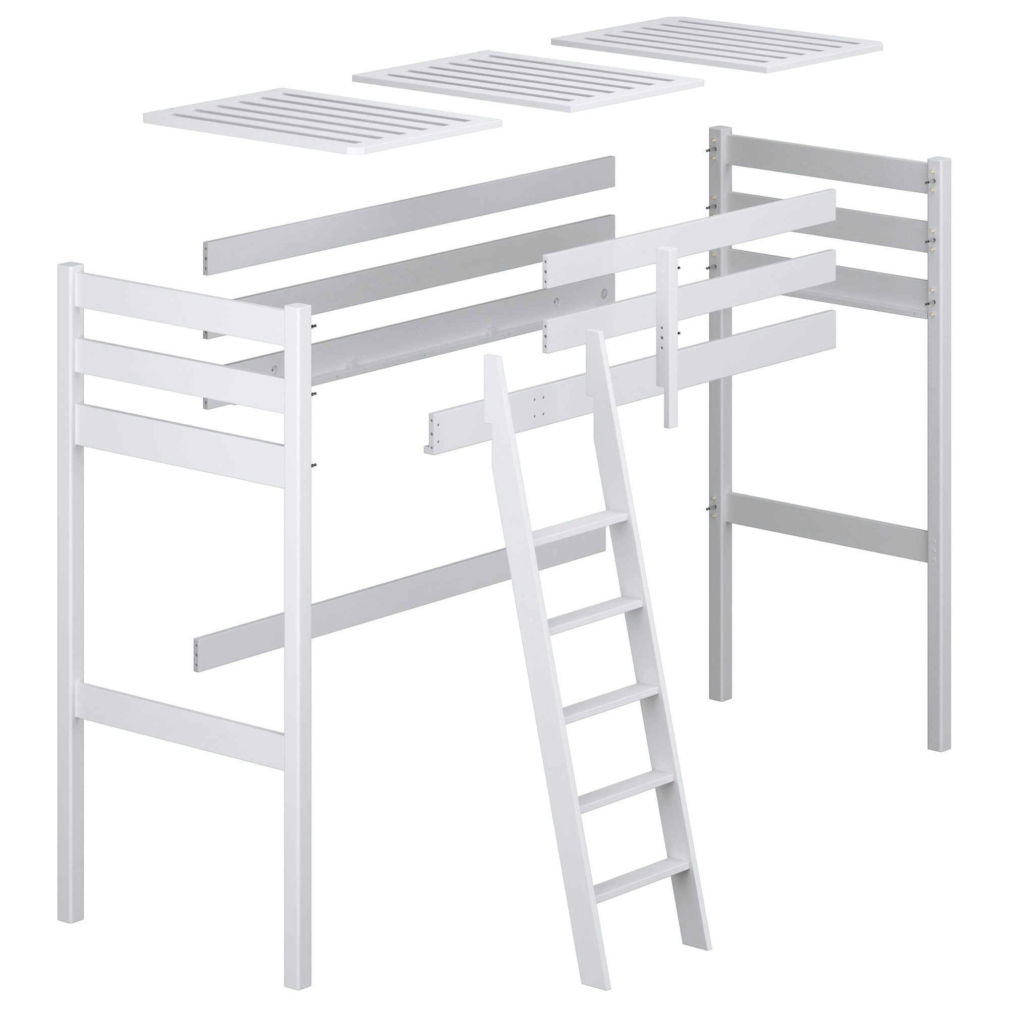 Lit mezzanine pin naturel – montants et assemblages en bois, gros plan sur la qualité
