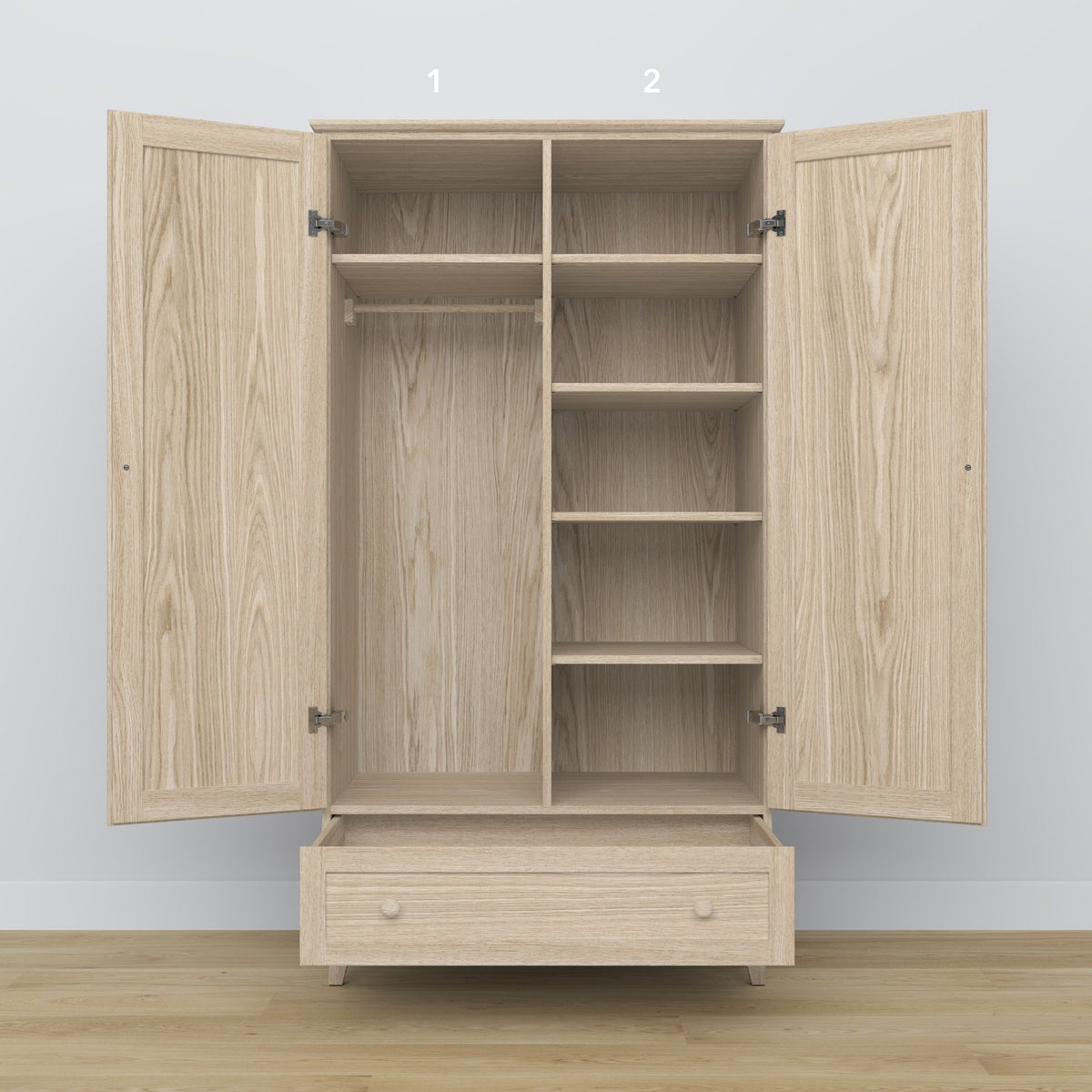 Oak wardrobe 2D1S Scandi oak bleached