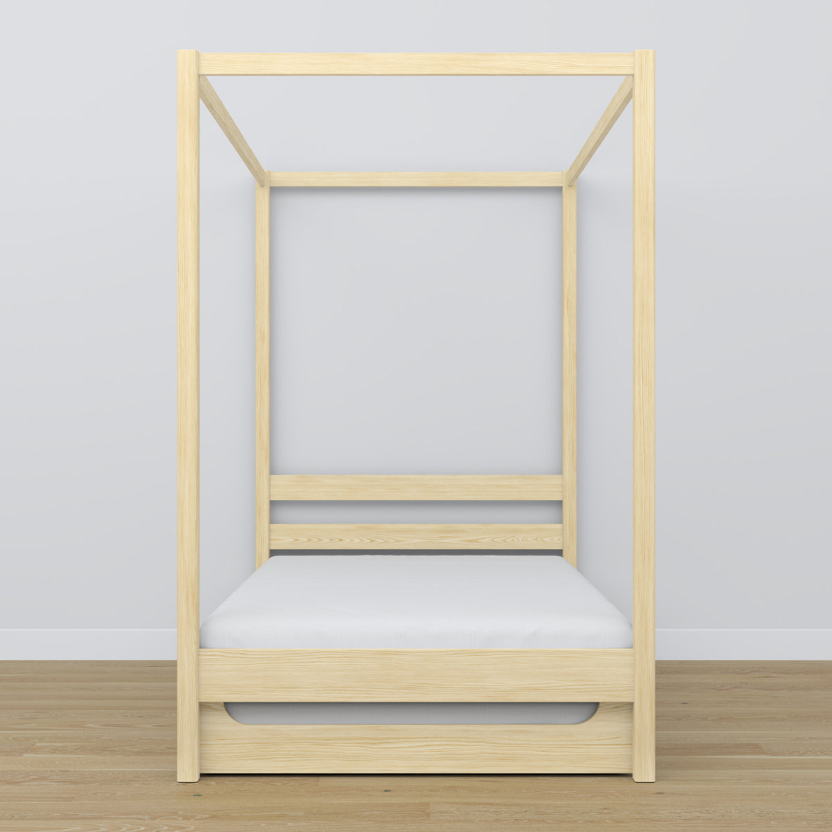 Lit pin incolore avec baldaquin i tiroir – vue de côté, en bois, Nizio