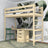 Lit mezzanine avec bureau en bois pin incolore – échelle i barrière ochronna