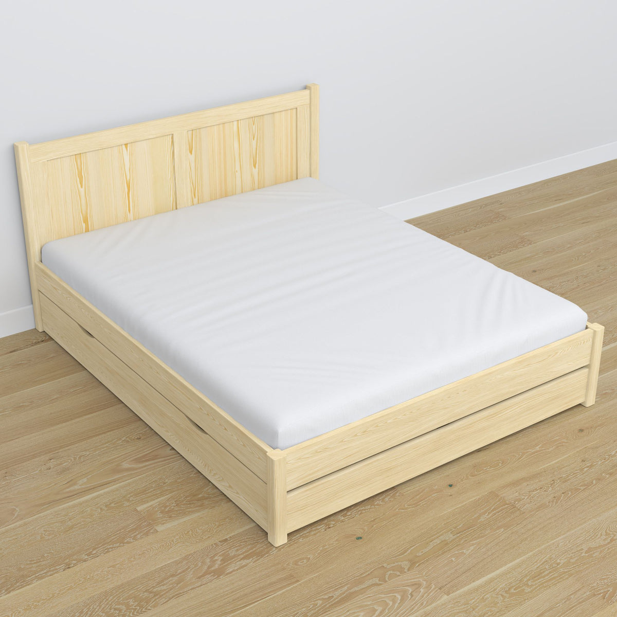 Wooden double bed with drawer N02 clear pine