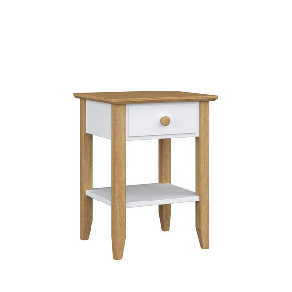 Wooden bedside table 1S N01 Scandi white / natural oak
