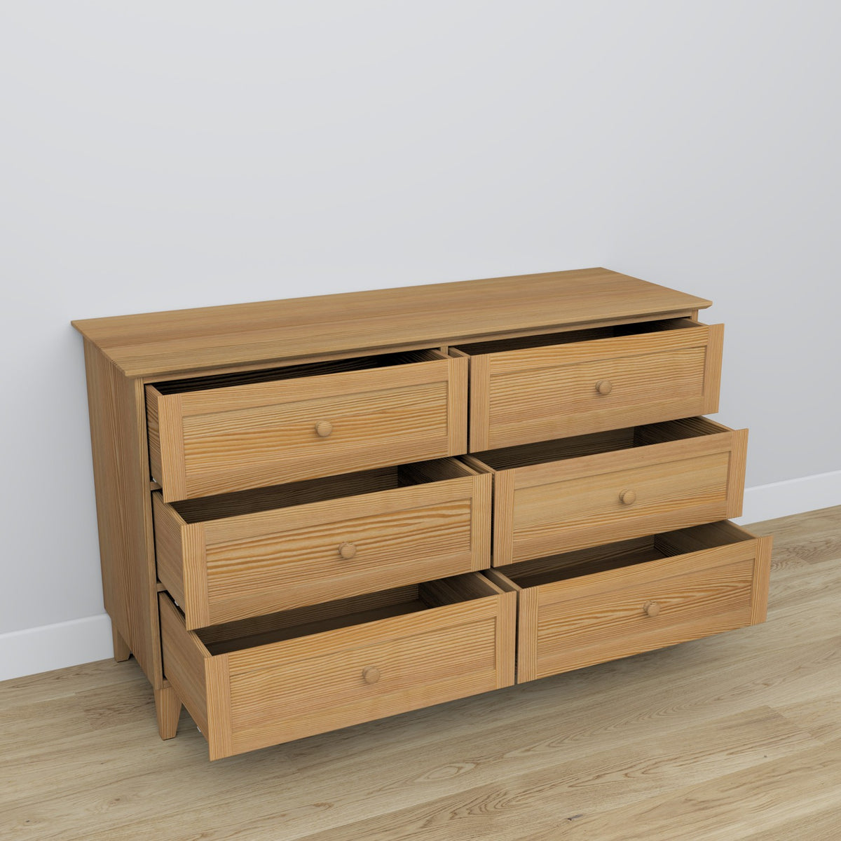 Cassettiera 6S in pino naturale 154 cm in camera da letto – allestimento scandinava