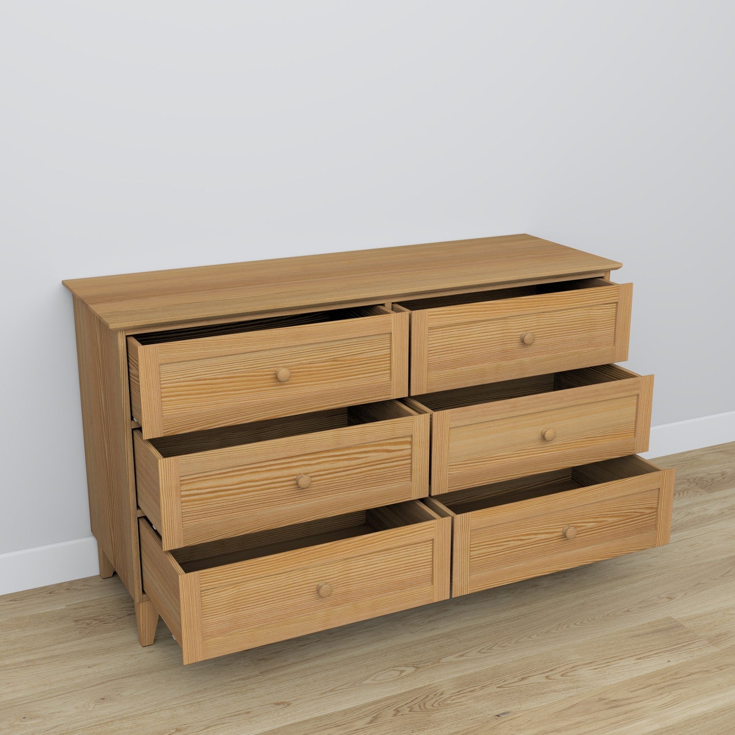 Cassettiera 6S in pino naturale 154 cm in camera da letto – allestimento scandinava