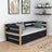 Letto divano nero-quercia con cassetto per materasso – in legno, Nizio Home