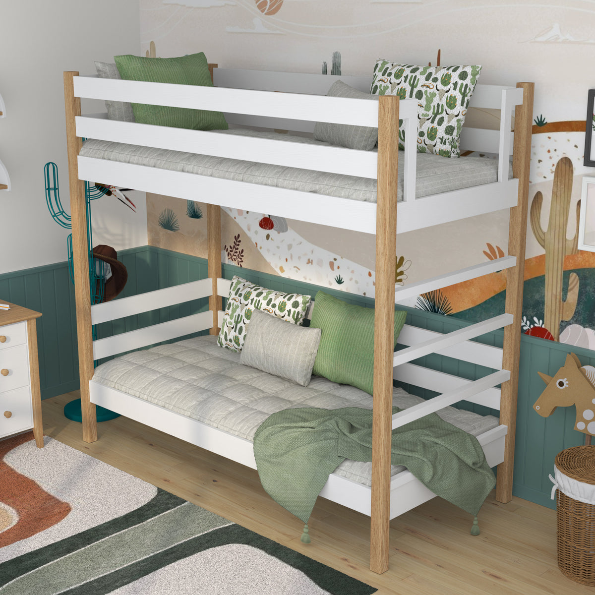 Etagenbett Weiß-Eiche aus Holz – Maße und Schema, Nizio